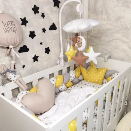 Set Braid Žuto Sivi - Pletenica sa 4 strane, plahta, jastuk, jorgan i dva ukrasna jastuka – 120x60cm