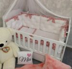 Set Royal Bijelo Puder roze-Ogradica sa tri strane, pletenica, plahta, jastuk, jorgan - 120x60cm