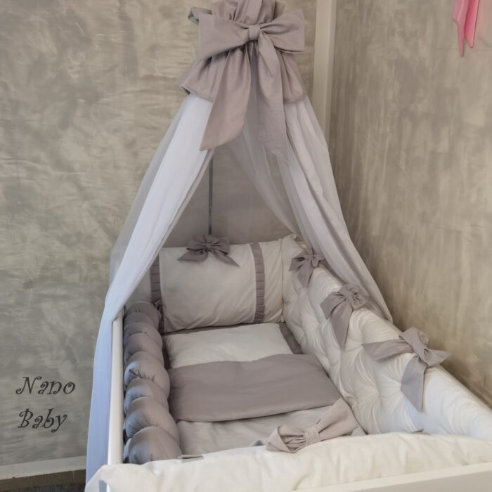 Komplet Lux ogradica za krevetac 120x60cm Bijela-Siva - Image 2