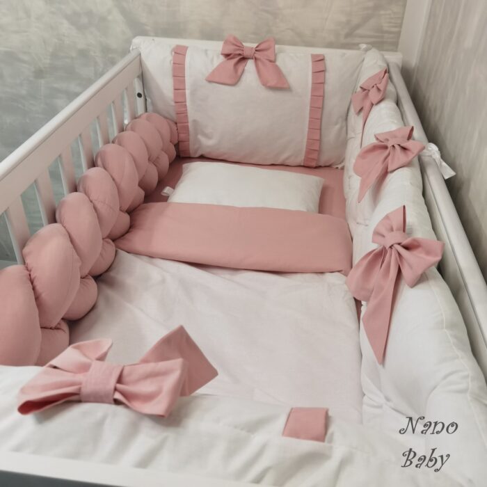 Komplet Lux ogradica za krevetac 120x60cm Bijela-Puder - Image 2