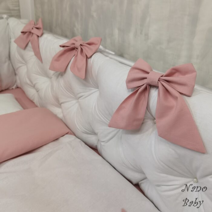 Komplet Lux ogradica za krevetac 120x60cm Bijela-Puder - Image 3