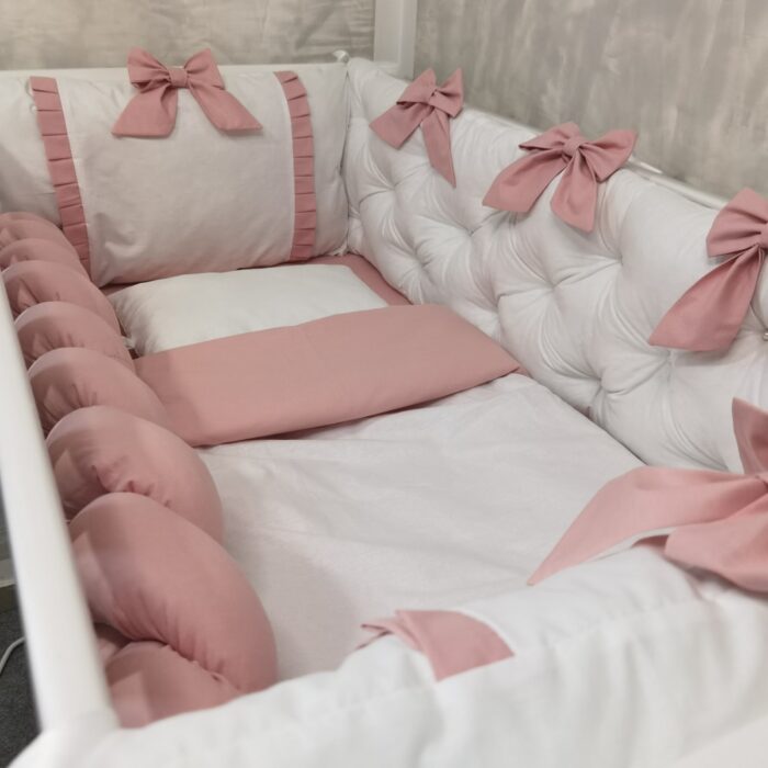 Komplet Lux ogradica za krevetac 120x60cm Bijela-Puder - Image 4