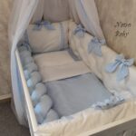 Komplet Lux ogradica za krevetac 120x60cm Bijela-Svijetlo plava - Image 4