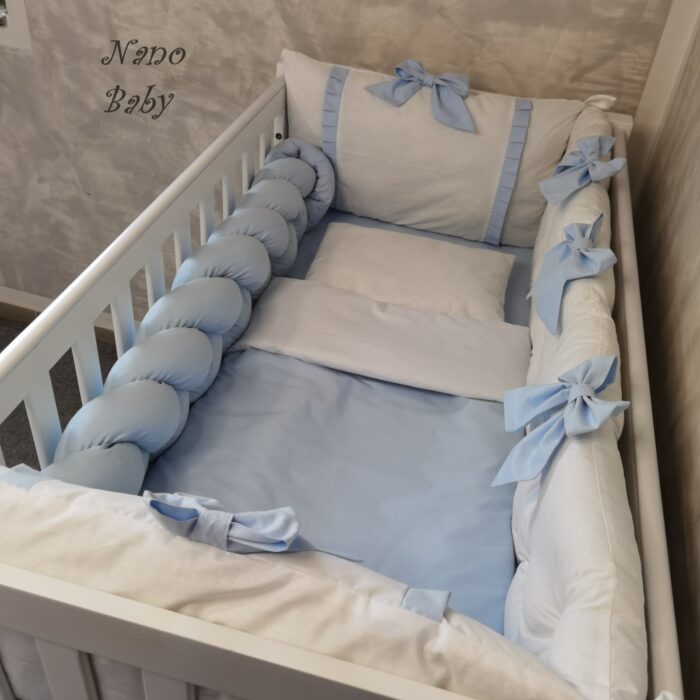 Komplet Lux ogradica za krevetac 120x60cm Bijela-Svijetlo plava - Image 2