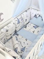 Set Bumper Bijela s plavom - Ogradica sa tri strane, pletenica, plahta, jastuk, jorgan i dva ukrasna jastuka - 120x60cm - Image 3