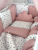 Set Bumper Bijela s plavom - Ogradica sa tri strane, pletenica, plahta, jastuk, jorgan i dva ukrasna jastuka - 120x60cm - Image 2