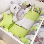 Set Labud Zeleni - ogradica, pletenica, plahta, jastuk, jorgan 120x60cm