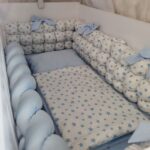 Set Plavi Bubble-Ogradica sa tri strane, pletenica, plahta, jastuk i jorgan,120x60cm