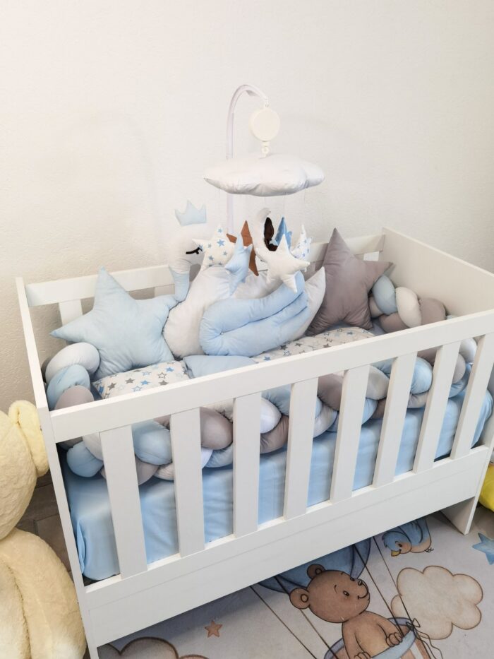 Set Labud Plavi - ogradica, pletenica, plahta, jastuk, jorgan 120x60cm - Image 2