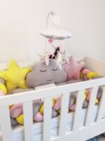 Set Roze Žuti oblak - ogradica, pletenica, plahta, jastuk, jorgan 120x60cm - Image 2