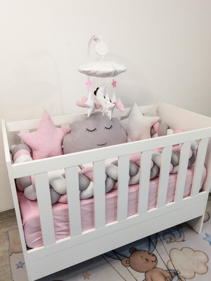 Set Roze oblak - ogradica, pletenica, plahta, jastuk, jorgan 120x60cm - Image 2