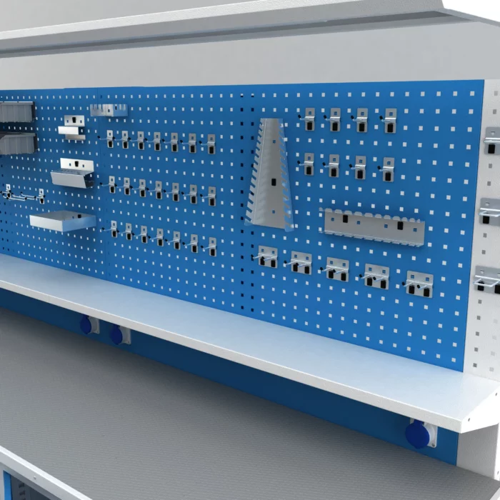 Metalni radni stol "Nano-Bodur" (NO:26) (Okvir - svijetlosiva / Paneli - plava) - Image 4