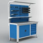 Metalni radni stol "Nano-Bodur" (NO:67)  (Okvir – svijetlo siva/ Paneli – svijetlo plava) - Image 2