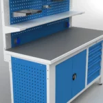 Metalni radni stol "Nano-Bodur" (NO:67)  (Okvir – svijetlo siva/ Paneli – svijetlo plava) - Image 3