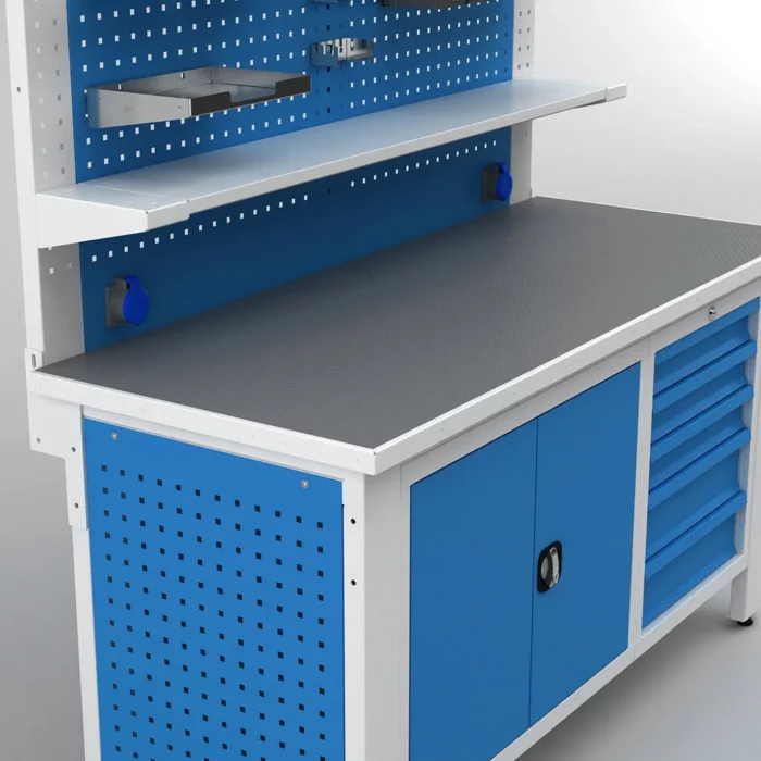 Metalni radni stol "Nano-Bodur" (NO:67)  (Okvir – svijetlo siva/ Paneli – svijetlo plava) - Image 3