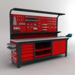 Metalni radni stol "Nano-Bodur" (NO:76) (Okvir - crna / Paneli - crvena)