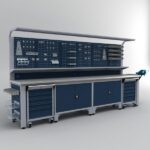 Metalni radni stol "Nano-Bodur" (NO:72) (Okvir - svijetlosiva / Paneli - tamnoplava)