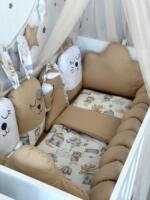 Set Vesela družina Bež i Bež Pilot - ogradica sa tri strane, pletenica, plahta, jastuk, jorgan - Image 2