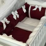 Set LUX Bordo i Bijela - Ogradica sa tri strane, pletenica, plahta, jastuk i jorgan