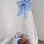 Baldahin za krevetic - Bijeli s svijetlo plavom mašnom