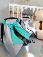 Baldahin/pokrivač za autosjedalicu - Siva s tirkiz mašnom - Image 2