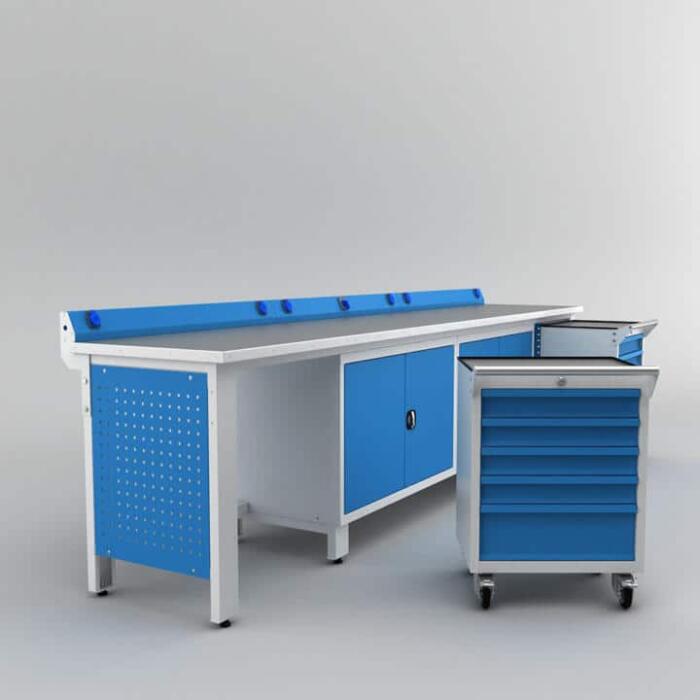 Metalni radni stol "Nano-Bodur" (NO:21) (Okvir - svijetlosiva / Paneli - plava) - Image 4
