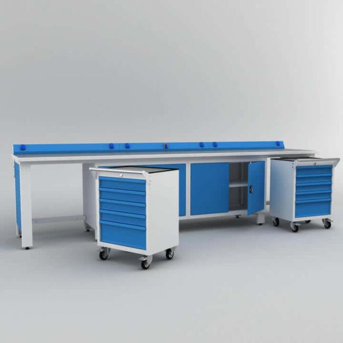 Metalni radni stol "Nano-Bodur" (NO:21) (Okvir - svijetlosiva / Paneli - plava) - Image 2