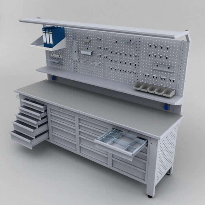 Metalni radni stol "Nano-Bodur" (NO:41) (Okvir - svijetlosiva / Paneli - plava) - Image 3