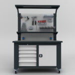 Metalni radni stol "Nano-Bodur" (NO:65)  (Okvir - svijetlo siva / Paneli - okean plava) - Image 3