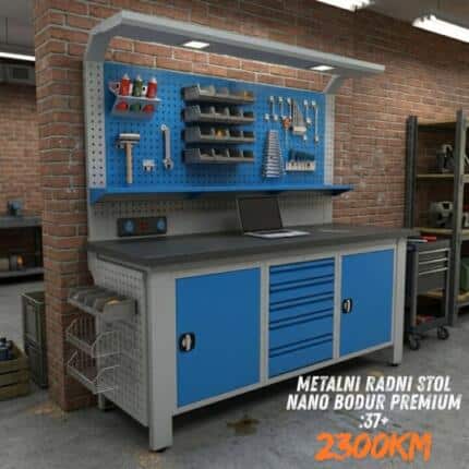 Metalni radni stol Premium"Nano-Bodur" (NO:37+) (Okvir - svijetlosiva / Paneli - plava)