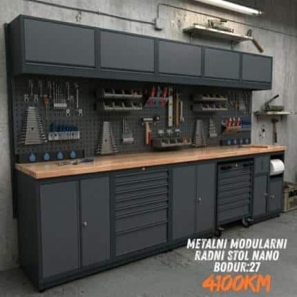 Metalni modularni radni stol "Nano-Bodur" (NO:27) (Okvir - antracit / Paneli - antracit)