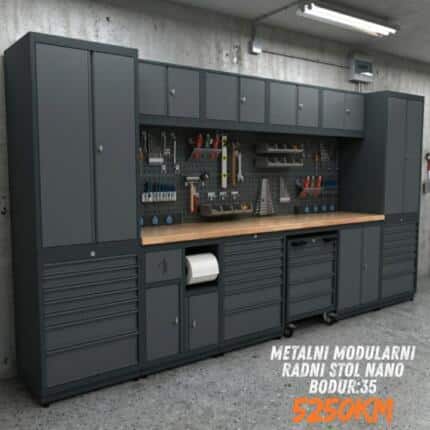 Metalni modularni radni stol "Nano-Bodur" (NO:35) (Okvir - crna / Paneli - antracit)