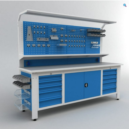 Metalni radni stol "Nano-Bodur" (NO:31)  (Okvir - svijetlo siva/ Paneli - svijetlo plava)