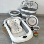Set za kupanje bebe 7/1 - kada s termometrom, kanta, bokal, korpa, posuda, vješalice, jastuk za kupanje M1037-5 - Image 2