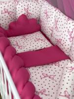 Set Bumper Mašna Pink - Ogradica sa tri strane, pletenica, plahta, jastuk, jorgan i dva ukrasna jastuka - Image 2