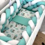Set PREMIUM Cotton Tirkiz/Bijela i Tirkiz Balon - Pletenica sa 4 strane, plahta, jastuk i jorgan