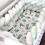 Set PREMIUM Velvet Mint/Bijela i Tirkiz Balon - Pletenica sa 4 strane, plahta, jastuk i jorgan