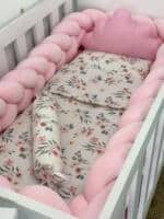 Set Velvet Braid Behar i Roze - Pletenica sa 4 strane, plahta, jastuk, jorgan i dva ukrasna jastuka