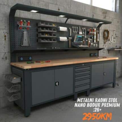 Metalni radni stol Premium "Nano-Bodur" (NO:26+)  (Okvir - Antracit / Paneli - Antracit)