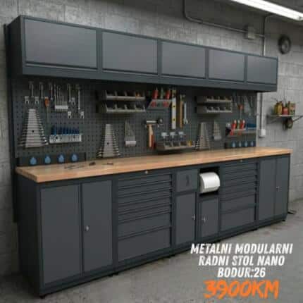 Metalni modularni radni stol "Nano-Bodur" (NO:26) (Okvir - Antracit / Paneli - Antracit)