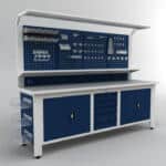 Metalni modularni radni stol "Nano-Bodur" (NO:38+) (Okvir - svijetlo siva/ Paneli - plava)