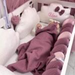 Set Cloud Bijela/Puder roze/Roze - Ogradica sa tri strane, pletenica, plahta, jastuk i dekica