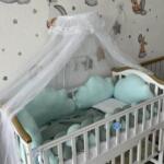 Set Cloud Mint i Zelena - Ogradica sa tri strane, pletenica, plahta, jastuk i dekica