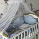 Set Cloud Plava i Siva - Ogradica sa tri strane, pletenica, plahta, jastuk i dekica