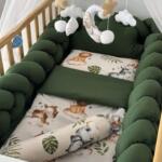 Set Braid Bež Safari i Zelena - Pletenica sa 4 strane, plahta, jastuk, jorgan