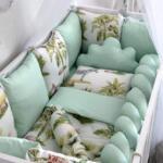Set Bumper Mint Zebra - Ogradica sa tri strane, pletenica, plahta, jastuk, jorgan