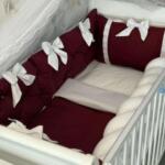 Set LUX Bordo i Bijela - Ogradica sa tri strane, pletenica, plahta, jastuk i jorgan